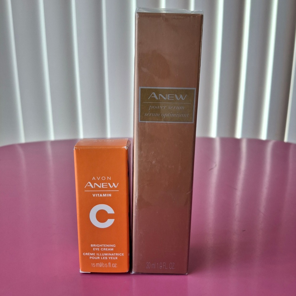 Avon Anew Power Serum 1 oz & Vitamin C Brightening Eye Cream 0.5 oz Skincare Set